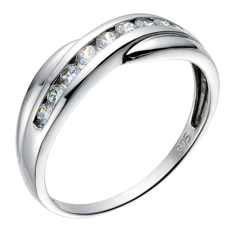 Main Image 1 of 9ct white gold cubic zirconia cross over eternity ring