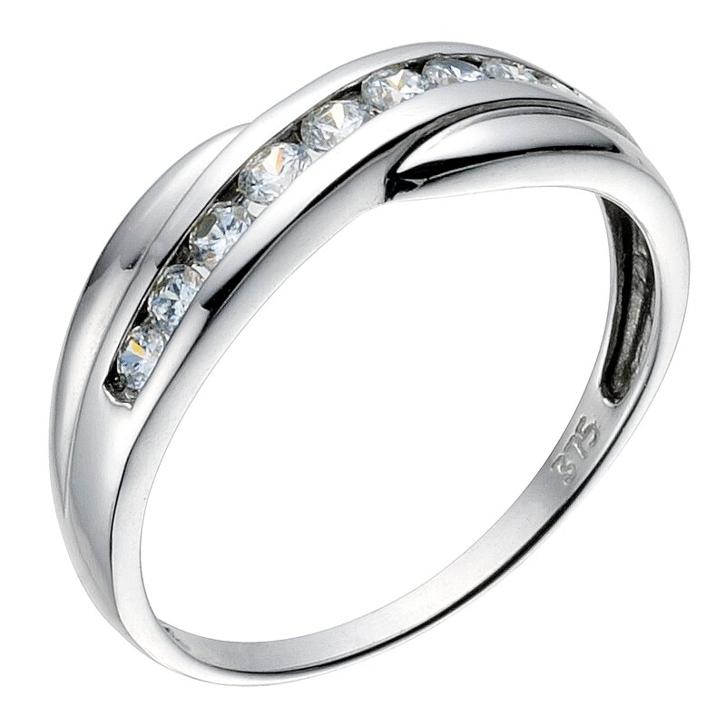 9ct white gold cubic zirconia cross over eternity ring