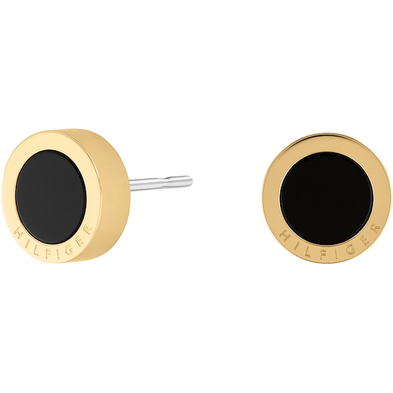 Tommy Hilfiger Gold Tone IP and Black Onyx Stud Earrings