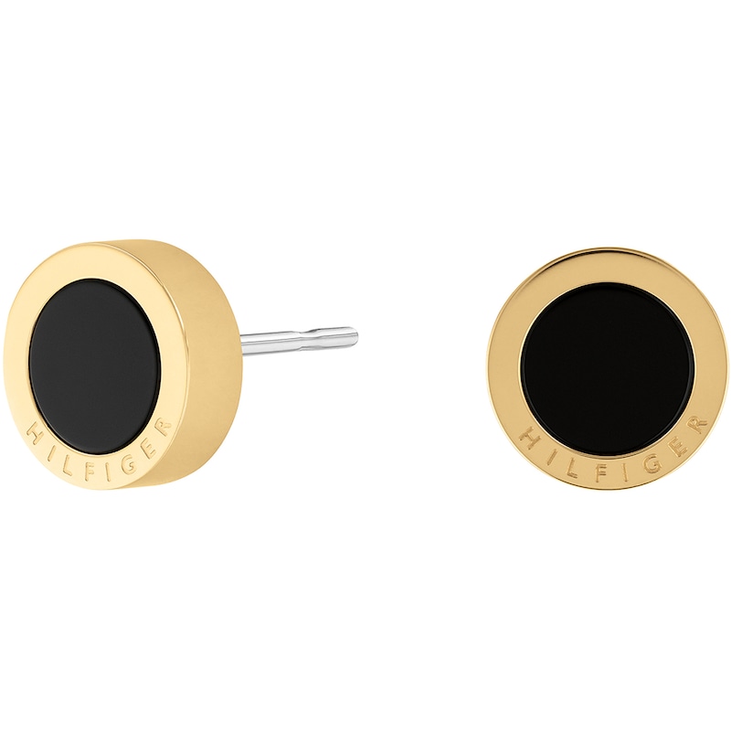 Tommy Hilfiger Gold Tone IP & Black Onyx Stud Earrings