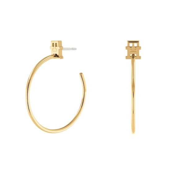Tommy Hilfiger Gold Tone Monogram Hoop Earrings