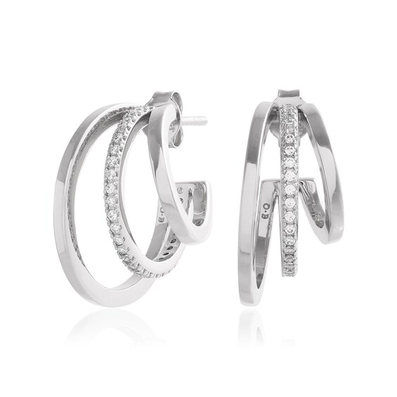 Olivia Burton Sterling Silver and Crystal Multi Hoop Earrings