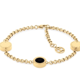 Tommy Hilfiger Gold Tone IP & Black Onyx Adjustable Bracelet
