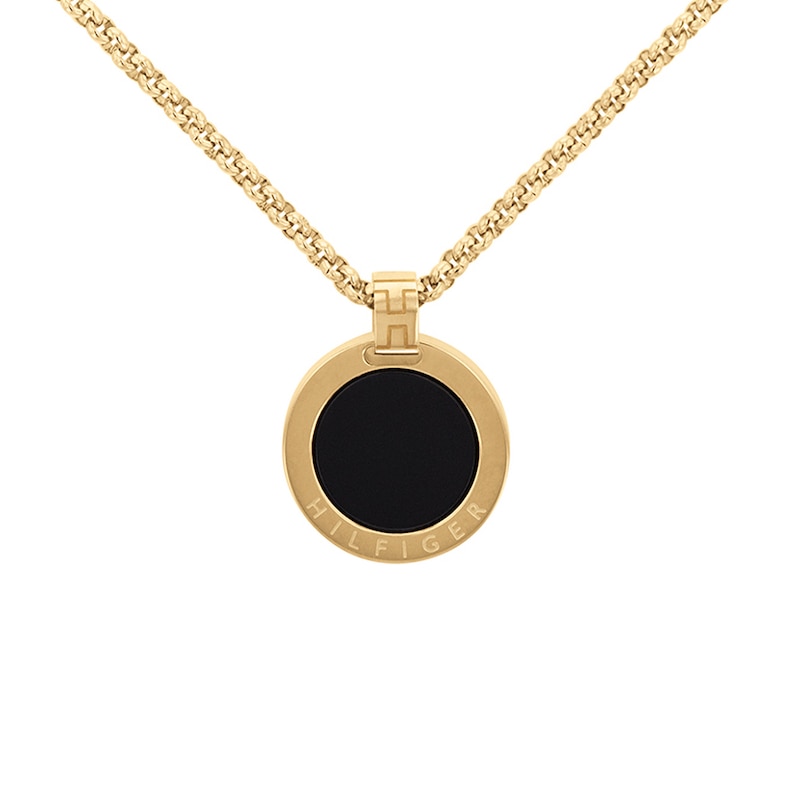 Tommy Hilfiger Adjustable Gold Tone IP & Black Onyx Pendant