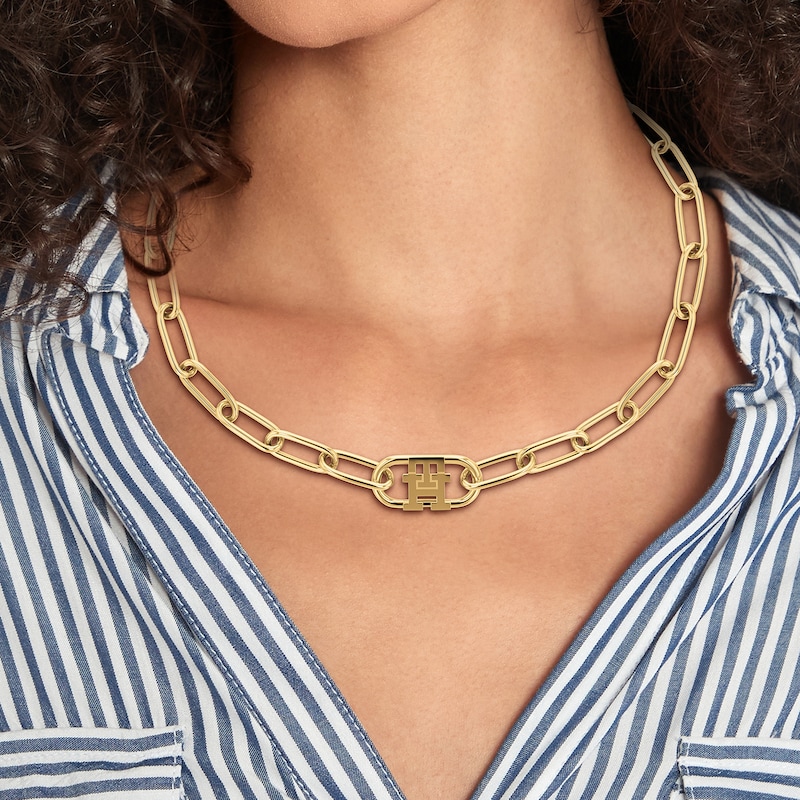 Tommy Hilfiger Gold Tone Monogram Chain Necklace