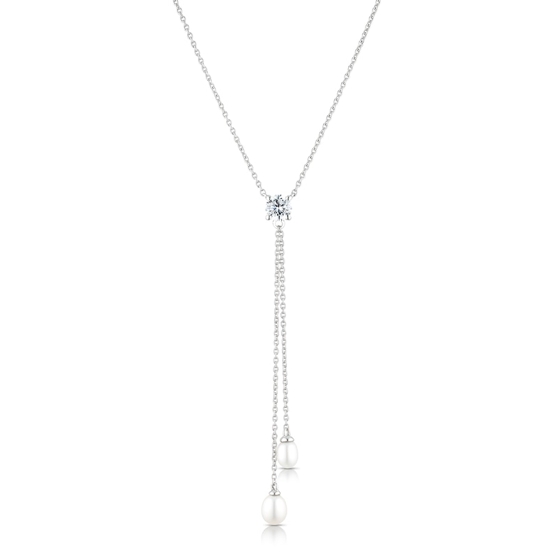 Sterling Silver & Cubic Zirconia Pearl Drop Necklace | H.Samuel