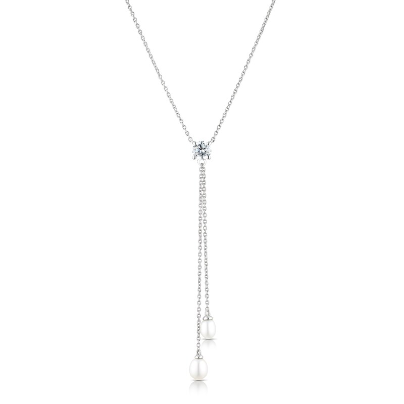 Main Image 1 of Sterling Silver & Cubic Zirconia Pearl Drop Necklace
