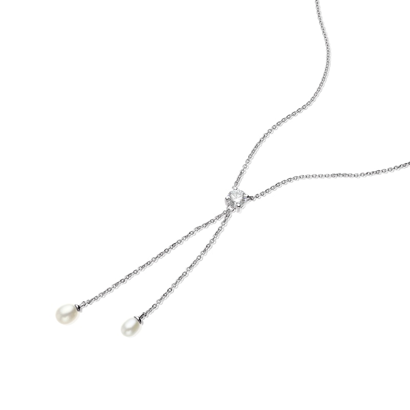 Sterling Silver & Cubic Zirconia Pearl Drop Necklace