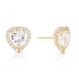 9ct Yellow Gold & Cubic Zirconia Heart Halo Stud Earring