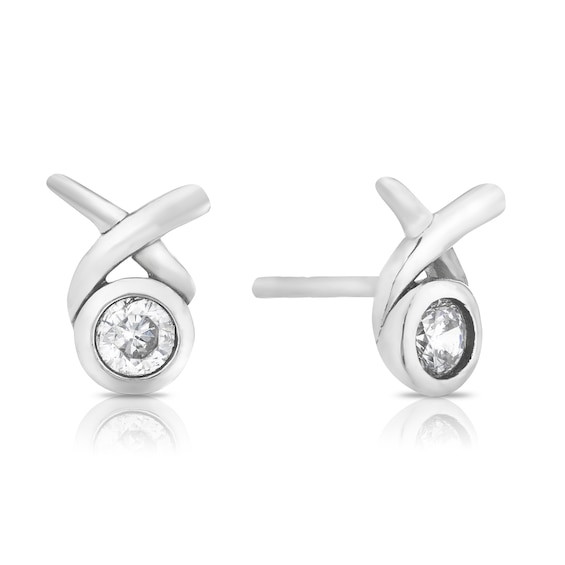 Sterling Silver and Cubic Zirconia Kiss Stud Earrings