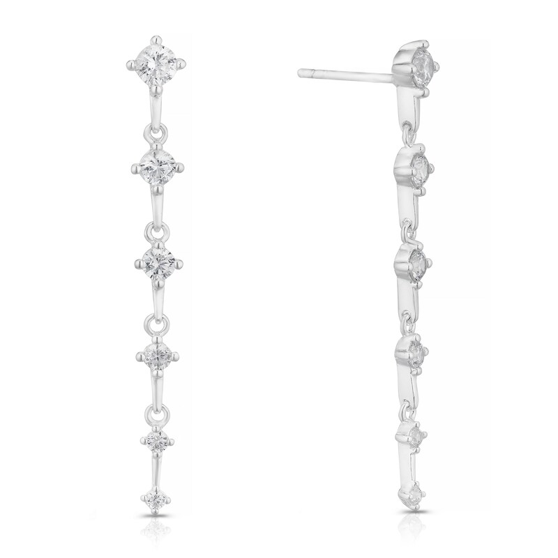 Main Image 1 of Sterling Silver & Cubic Zirconia Graduated Drop Earrings
