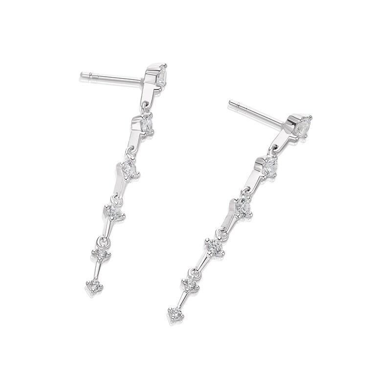 Main Image 2 of Sterling Silver & Cubic Zirconia Graduated Drop Earrings