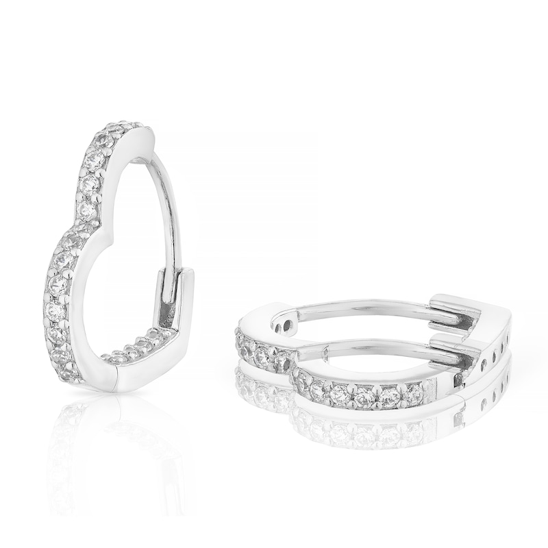 Sterling Silver & Cubic Zirconia Heart Shaped Hoop Earrings