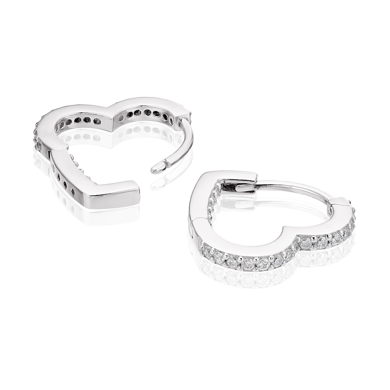 Main Image 2 of Sterling Silver Cubic Zirconia Heart Shaped Hoop Earrings