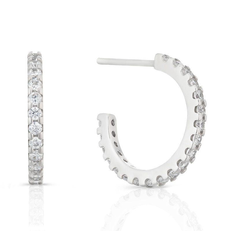 Main Image 1 of Sterling Silver & Cubic Zirconia Claw Set Half Hoop Earrings