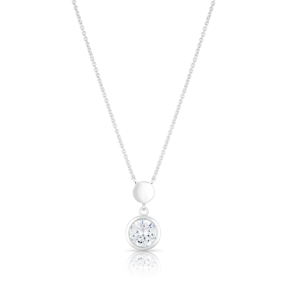 Sterling Silver and Cubic Zirconia Disc Pendant Necklace