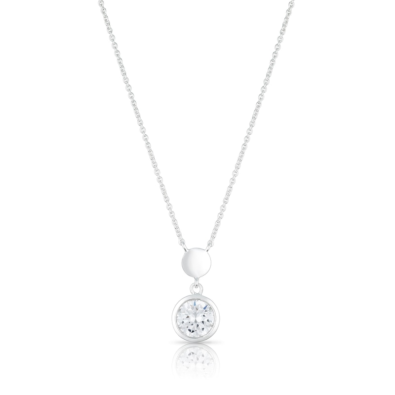 Main Image 1 of Sterling Silver & Cubic Zirconia Disc Pendant Necklace