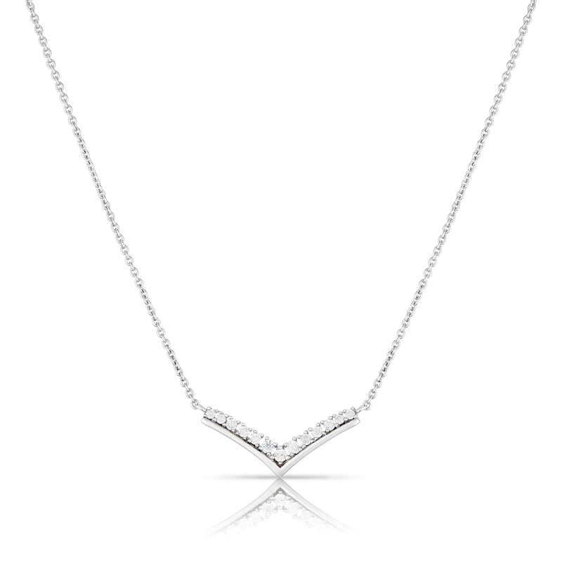 Main Image 1 of Sterling Silver & Cubic Zirconia Wishbone Shaped Necklace