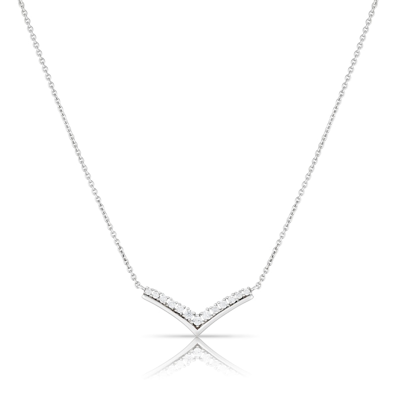 Sterling Silver & Cubic Zirconia Wishbone Shaped Necklace