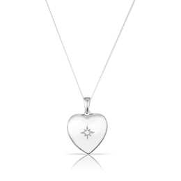 Sterling Silver & Cubic Zirconia Star Set Heart Round Locket