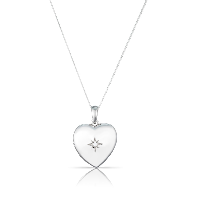 Main Image 1 of Sterling Silver & Cubic Zirconia Star Set Heart Round Locket