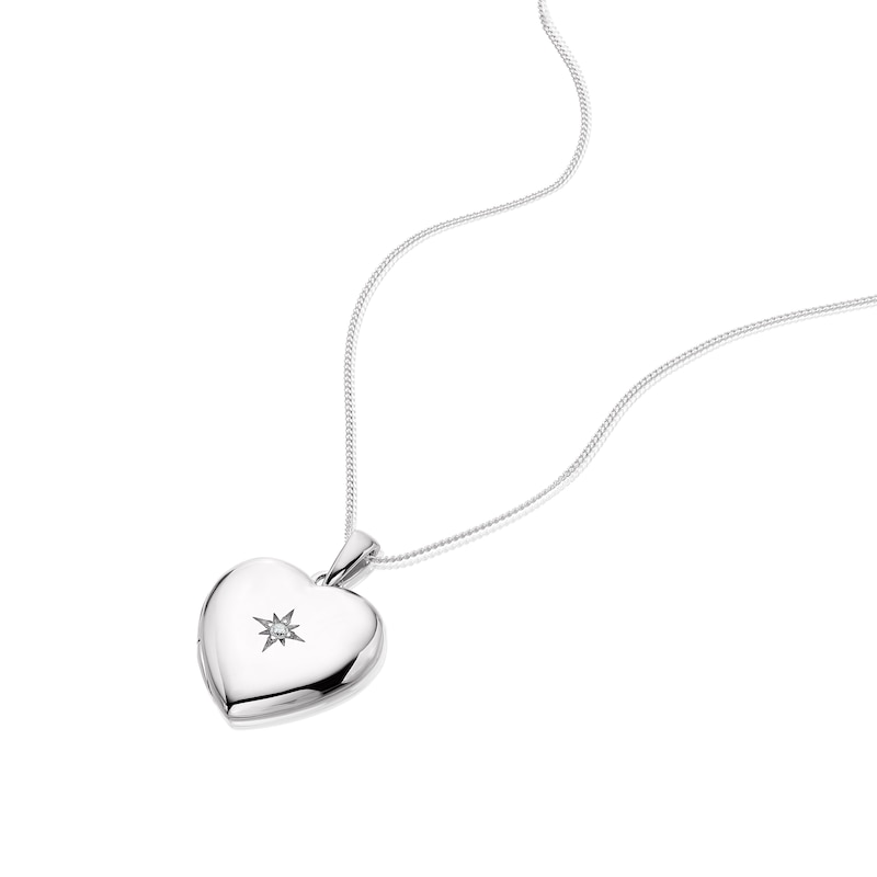 Sterling Silver & Cubic Zirconia Star Set Heart Round Locket