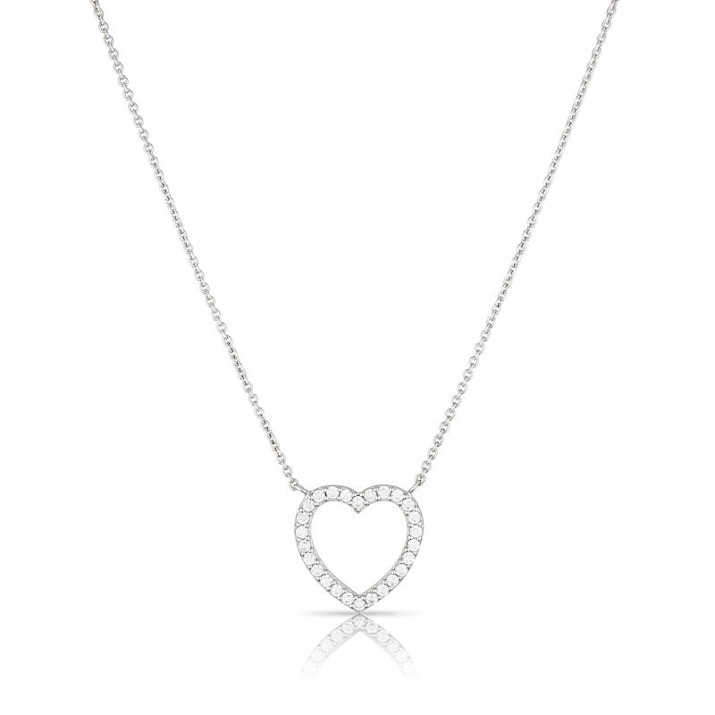 Main Image 1 of Sterling Silver & Cubic Zirconia Open Heart Necklace