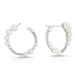 Sterling Silver CZ & Graduated Pearl Circle Stud Earrings