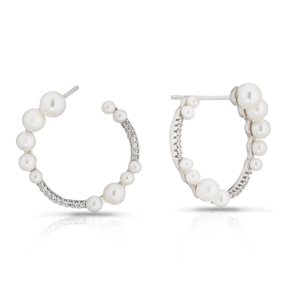 Sterling Silver CZ and Graduated Pearl Circle Stud Earrings