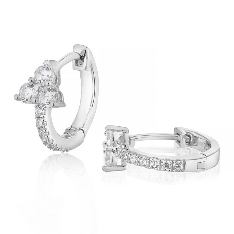 Main Image 1 of Sterling Silver & Cubic Zirconia Huggie Hoop Earrings