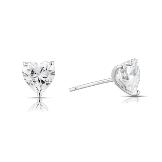 Sterling Silver Heart Shaped Cubic Zirconia Stud Earrings