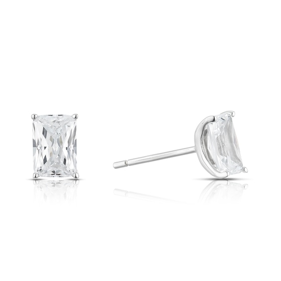 Sterling Silver Emerald Shaped Cubic Zirconia Stud Earrings