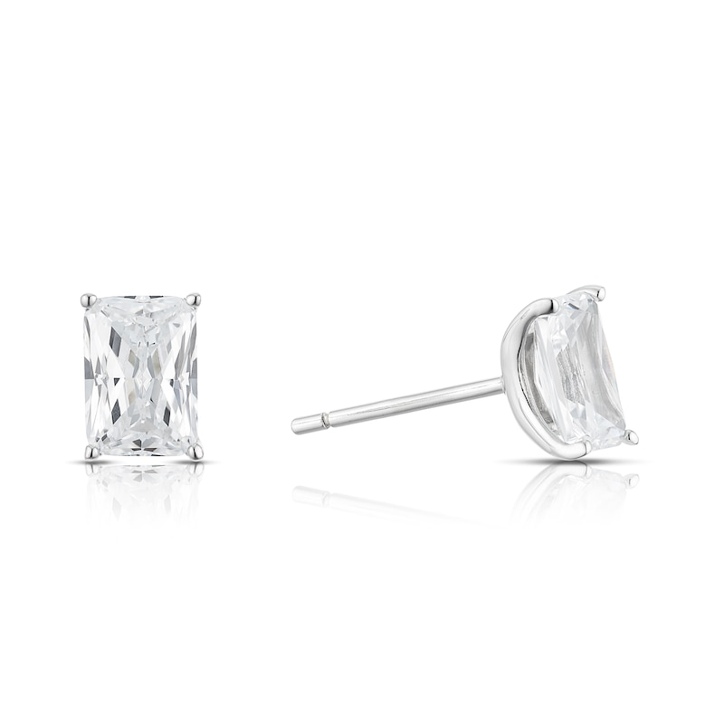 Main Image 1 of Sterling Silver Emerald Shaped Cubic Zirconia Stud Earrings