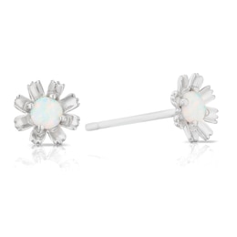 Sterling Silver Created Opal October Birth Flower Earrings