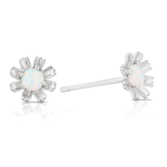 Sterling Silver Created Opal October Birth Flower Earrings