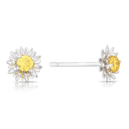 Sterling Silver CZ Chrysanthemum November Birth Flower Stud Earrings