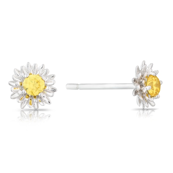 Sterling Silver CZ Chrysanthemum November Birth Flower Stud 