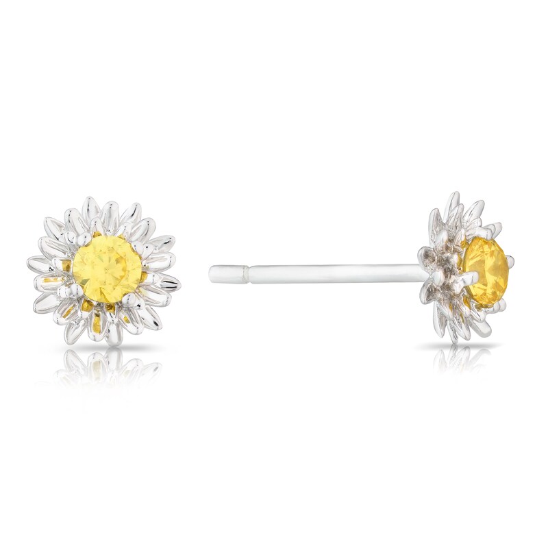 Main Image 1 of Sterling Silver CZ Chrysanthemum November Birth Flower Stud Earrings