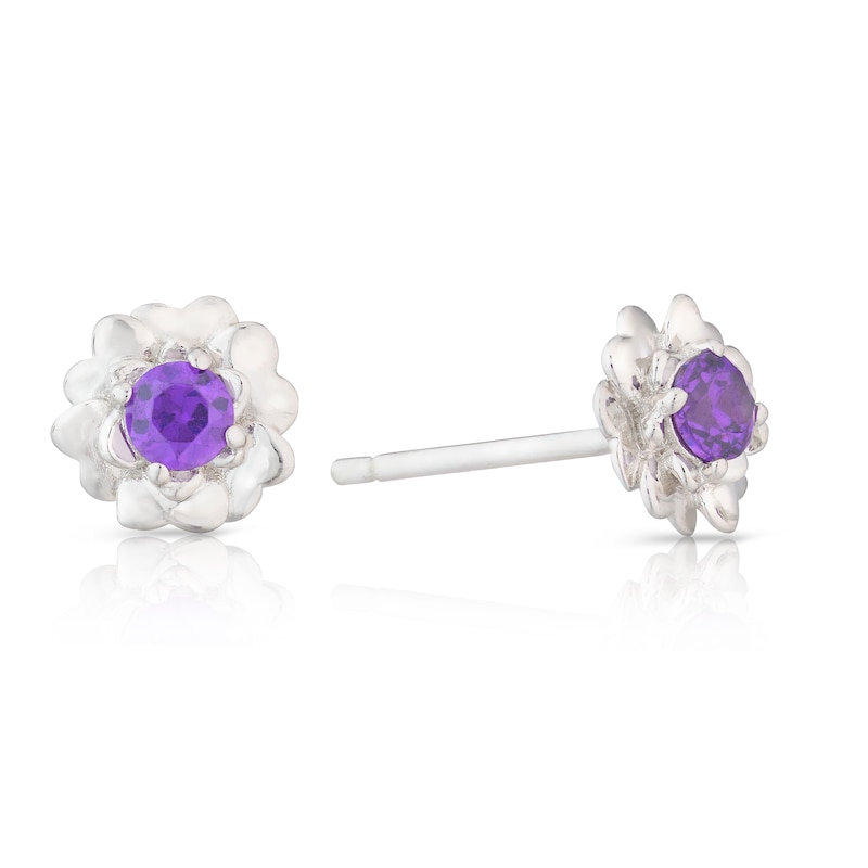 Main Image 1 of Sterling Silver CZ Primrose February Birth Flower Earrings