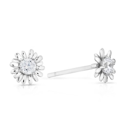 Sterling Silver CZ Daisy April Birth Flower Earrings