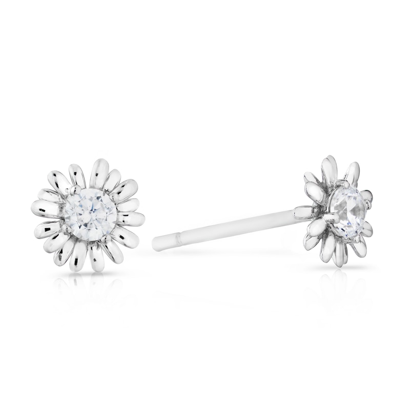 Sterling Silver CZ Daisy April Birth Flower Earrings