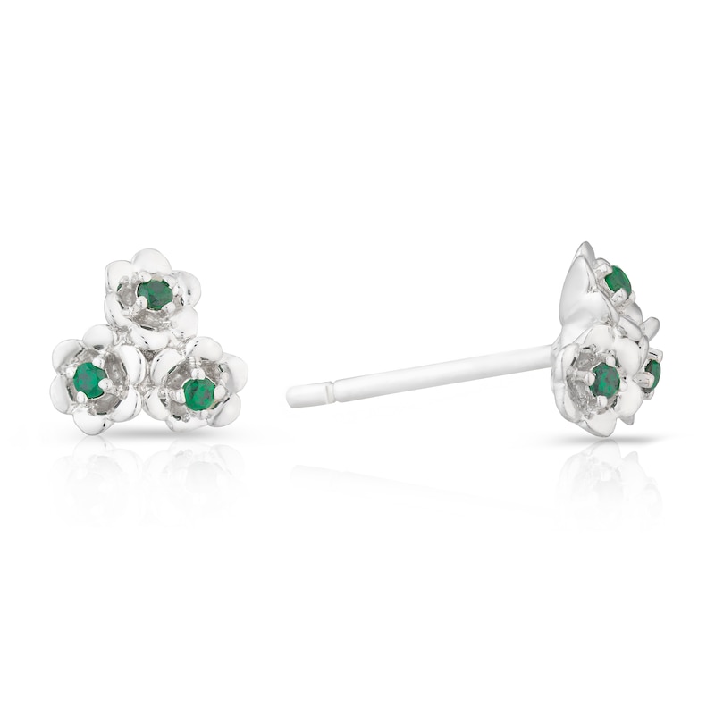 Main Image 1 of Sterling Silver CZ Hawthorn May Birth Flower Earrings
