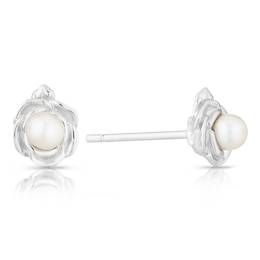 Sterling Silver Pearl June Birth Flower Earrings