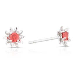 Sterling Silver CZ Waterlily July Birth Flower Stud Earrings