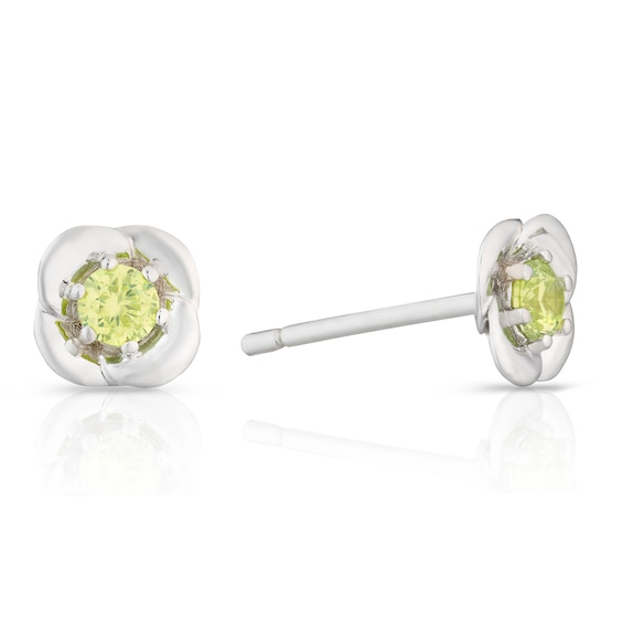 Sterling Silver CZ Poppy August Birth Flower Stud Earrings