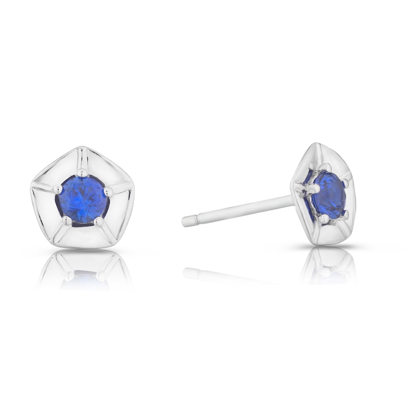 Main Image 1 of Sterling Silver Created Sapphire September Birth Flower Stud Earrings