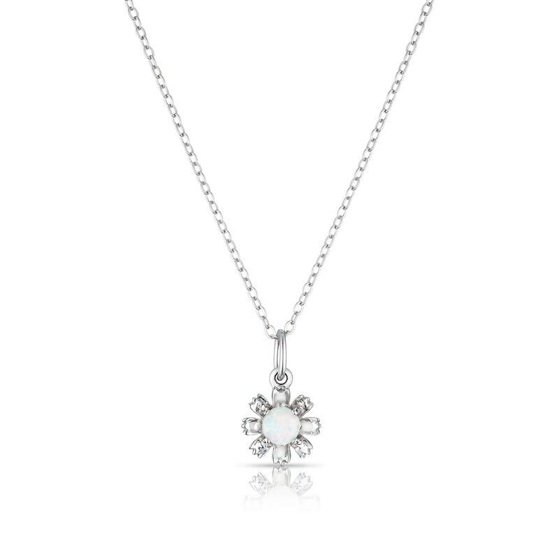 Main Image 1 of Sterling Silver Opal Cosmos October Birth Flower Necklace