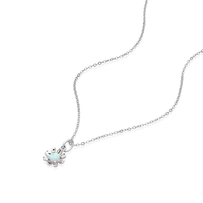Sterling Silver Opal Cosmos October Birth Flower Necklace