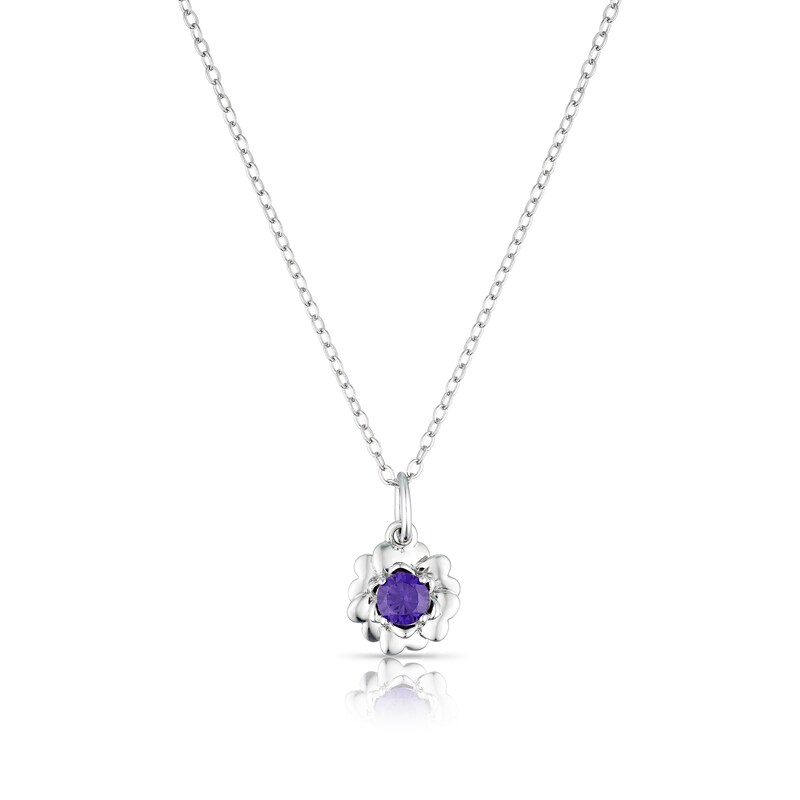 Main Image 1 of Sterling Silver CZ Primrose February Birth Flower Necklace