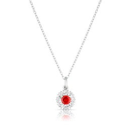 Sterling Silver CZ Carnation January Birth Flower Necklace